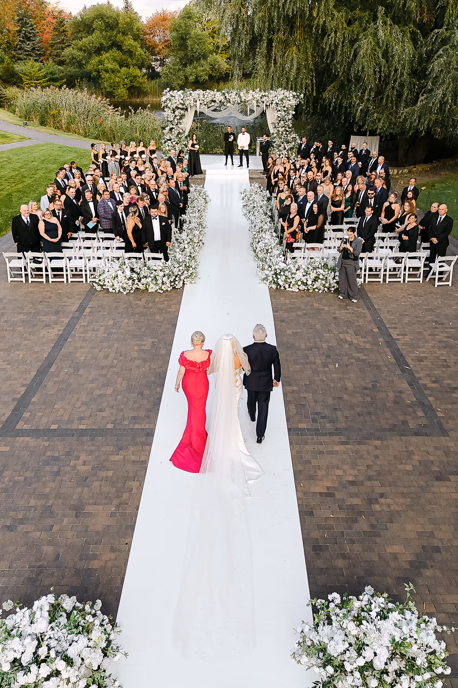 Aerial wedding photography during ceremony at Arlington Estate