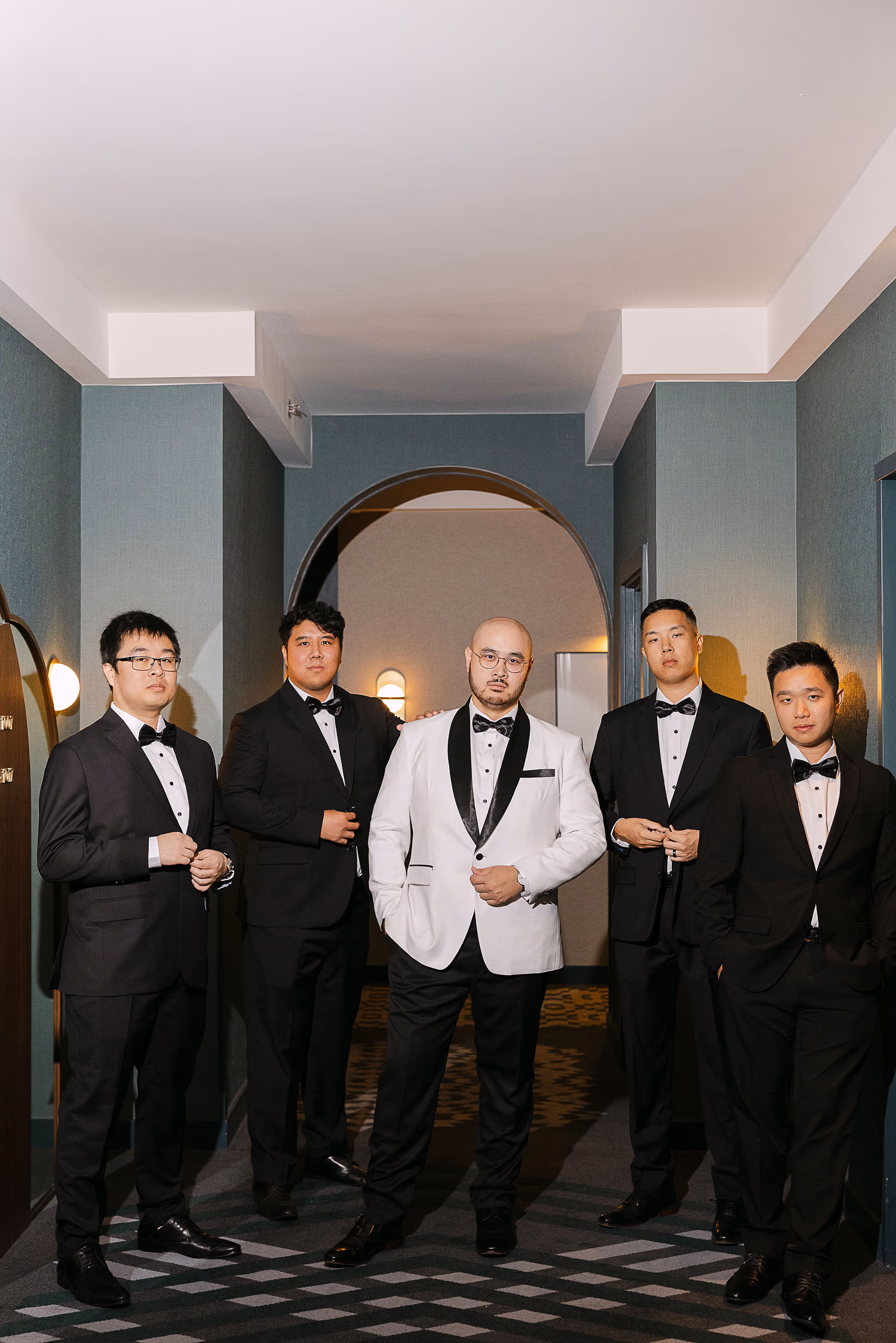Groomsmen portrait in a hotel