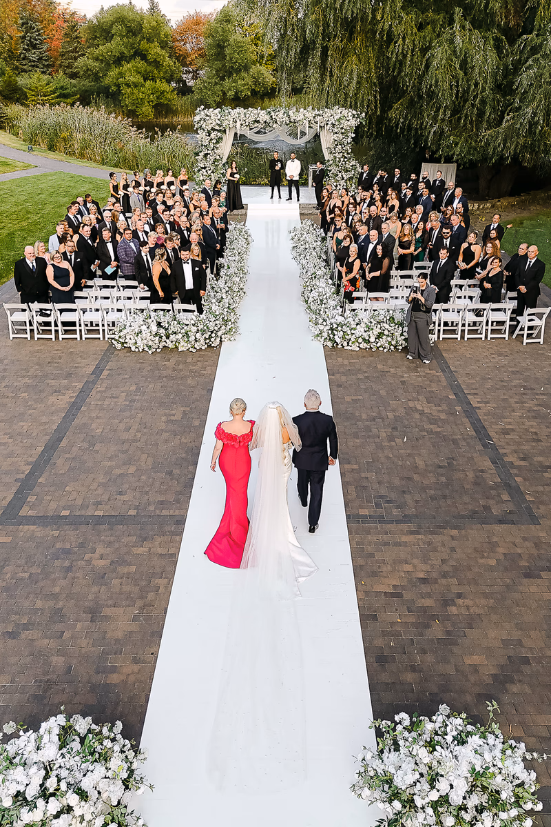 Elegant aerial wedding ceremony photo at Arlington Estate