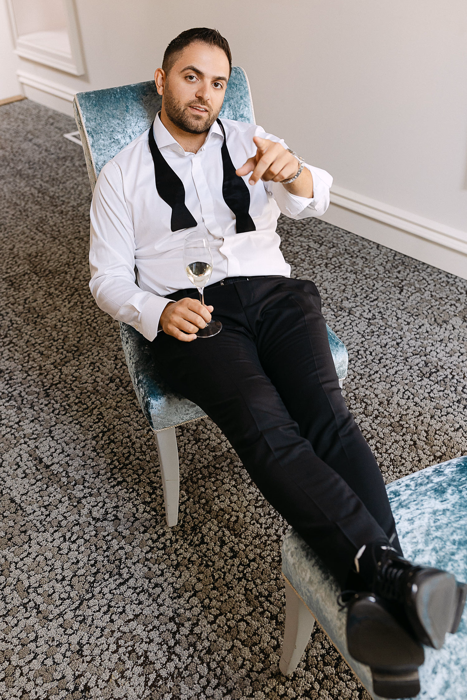 Fashion-led groom portrait at Arlington