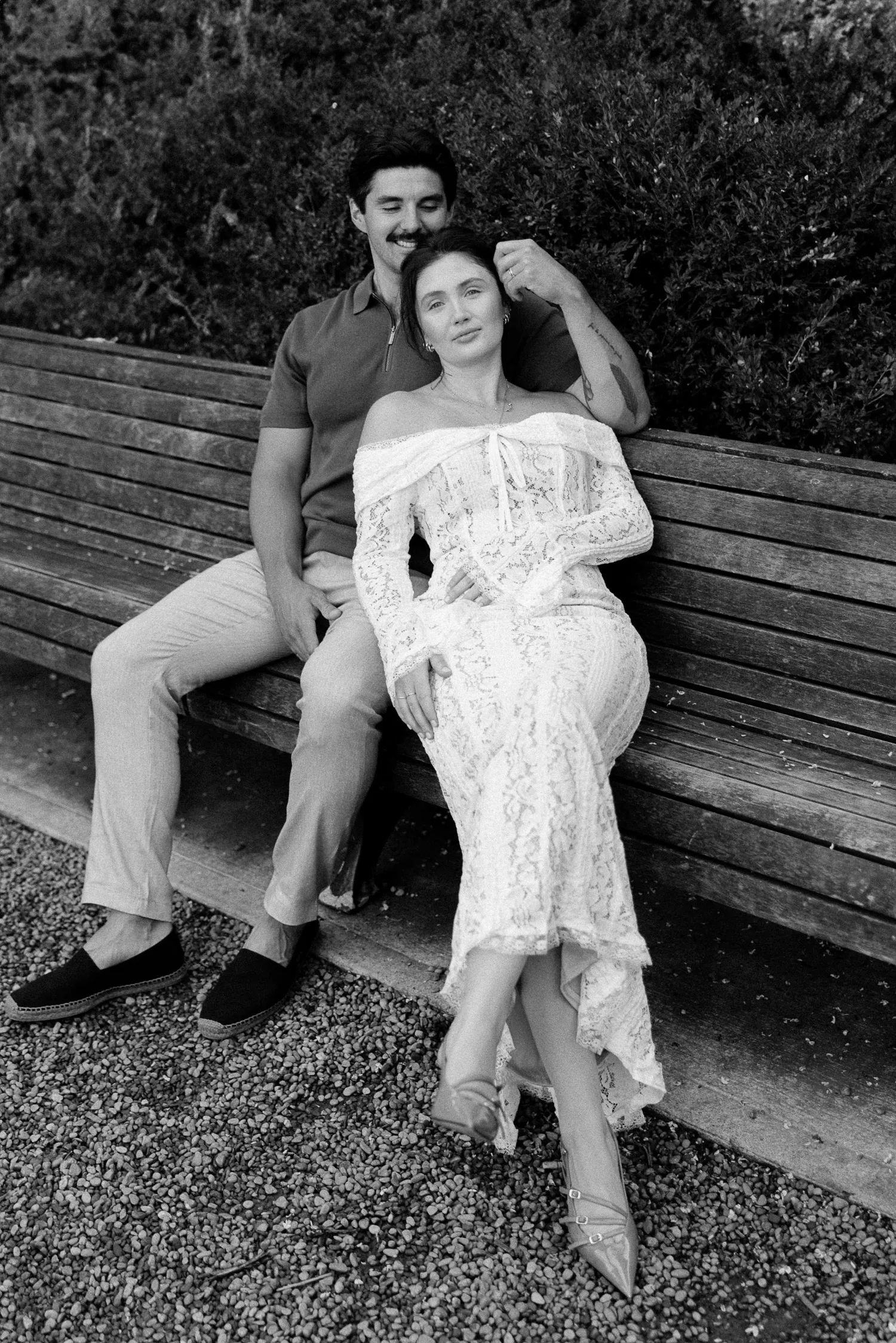 Candid engagement portrait in downtown