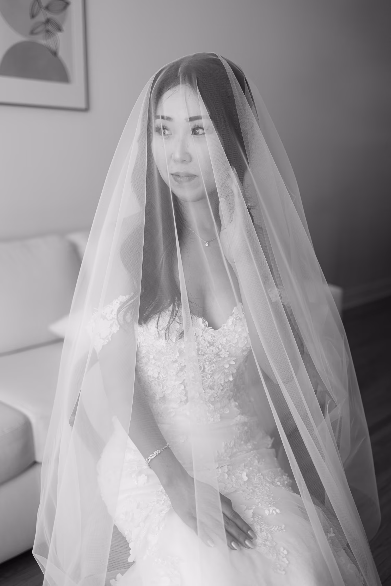 Under-the-veil timeless photo of the bride