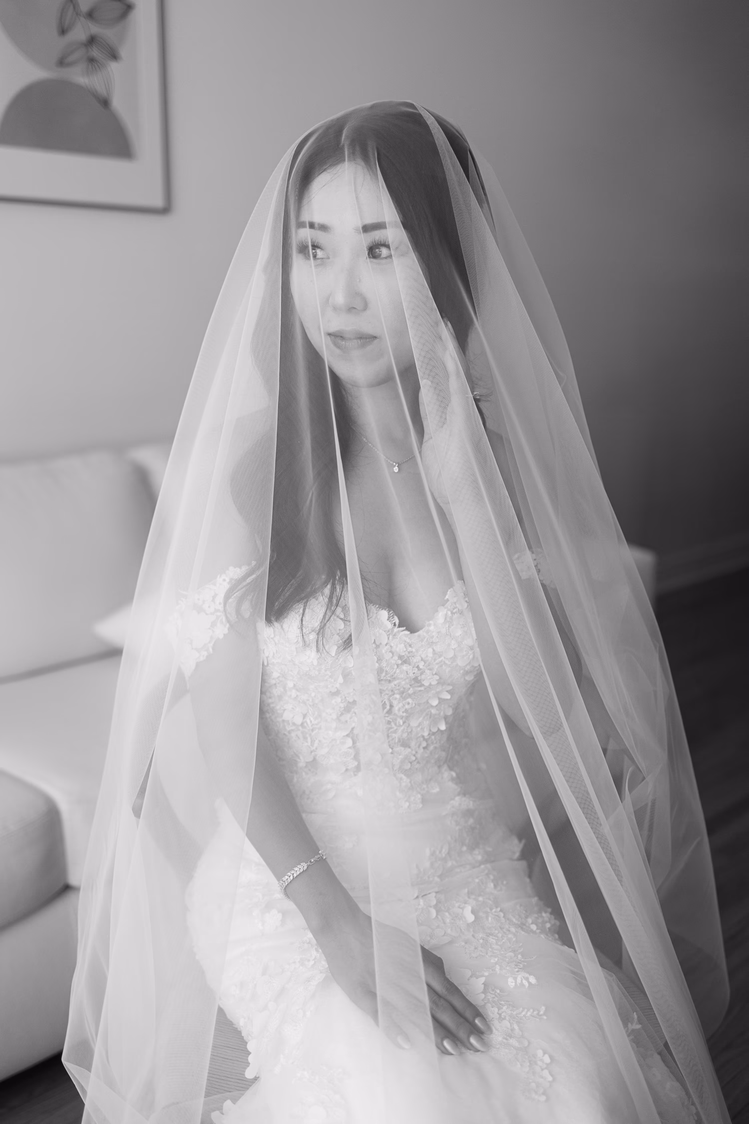 Under-the-veil timeless photo of the bride