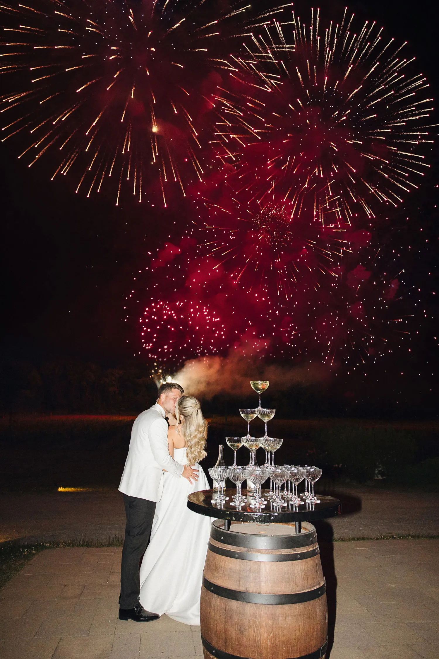 Editorial fireworks moment at a wedding reception in Niagara