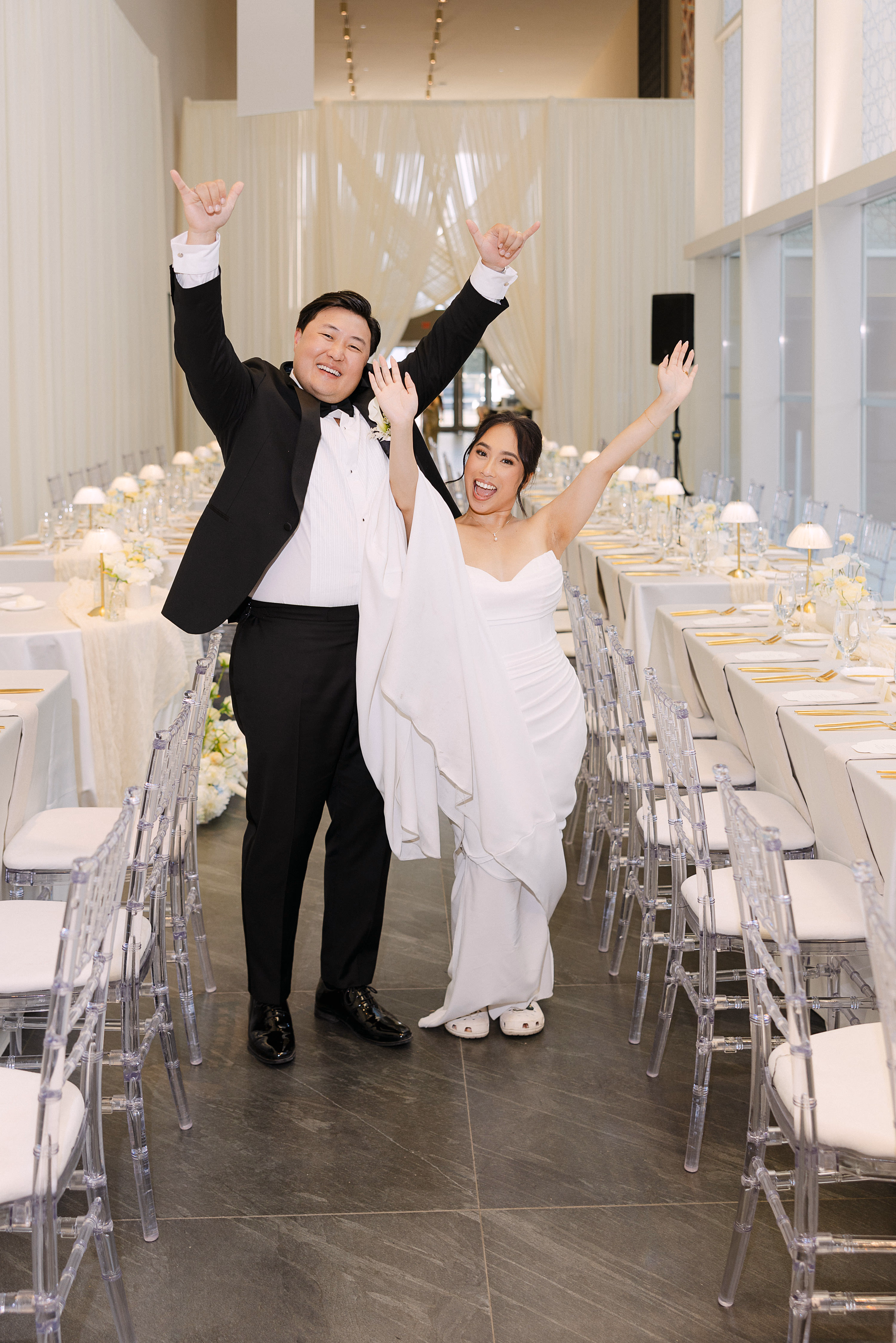 Couple having fun at Aga Khan Museum wedding reception