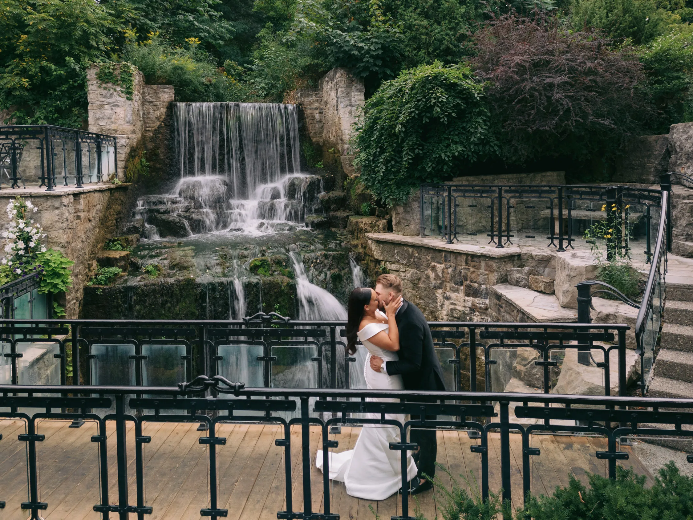 Ancaster Mill Wedding Photos near the waterfall