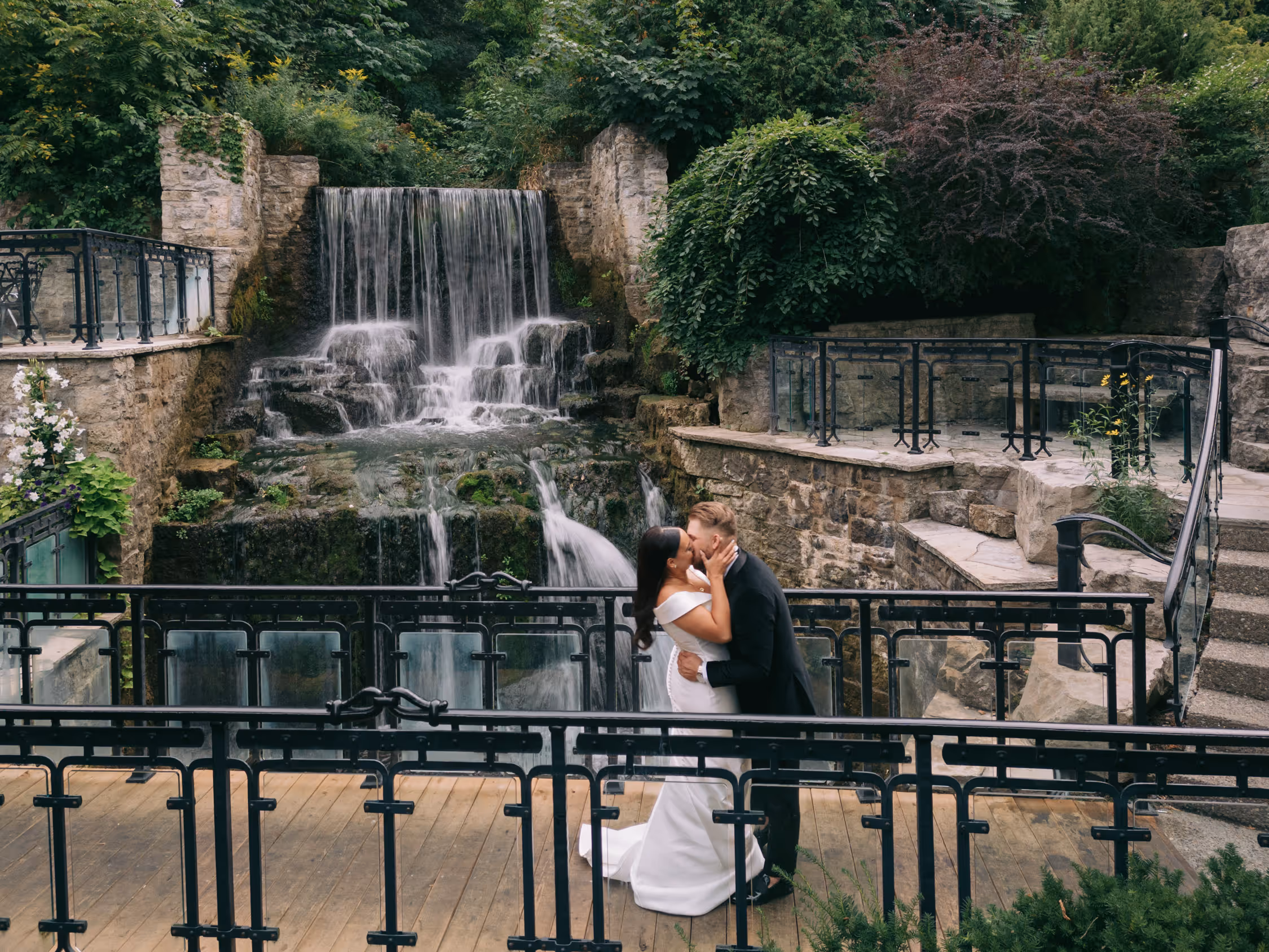 Ancaster Mill Wedding Photos near the waterfall