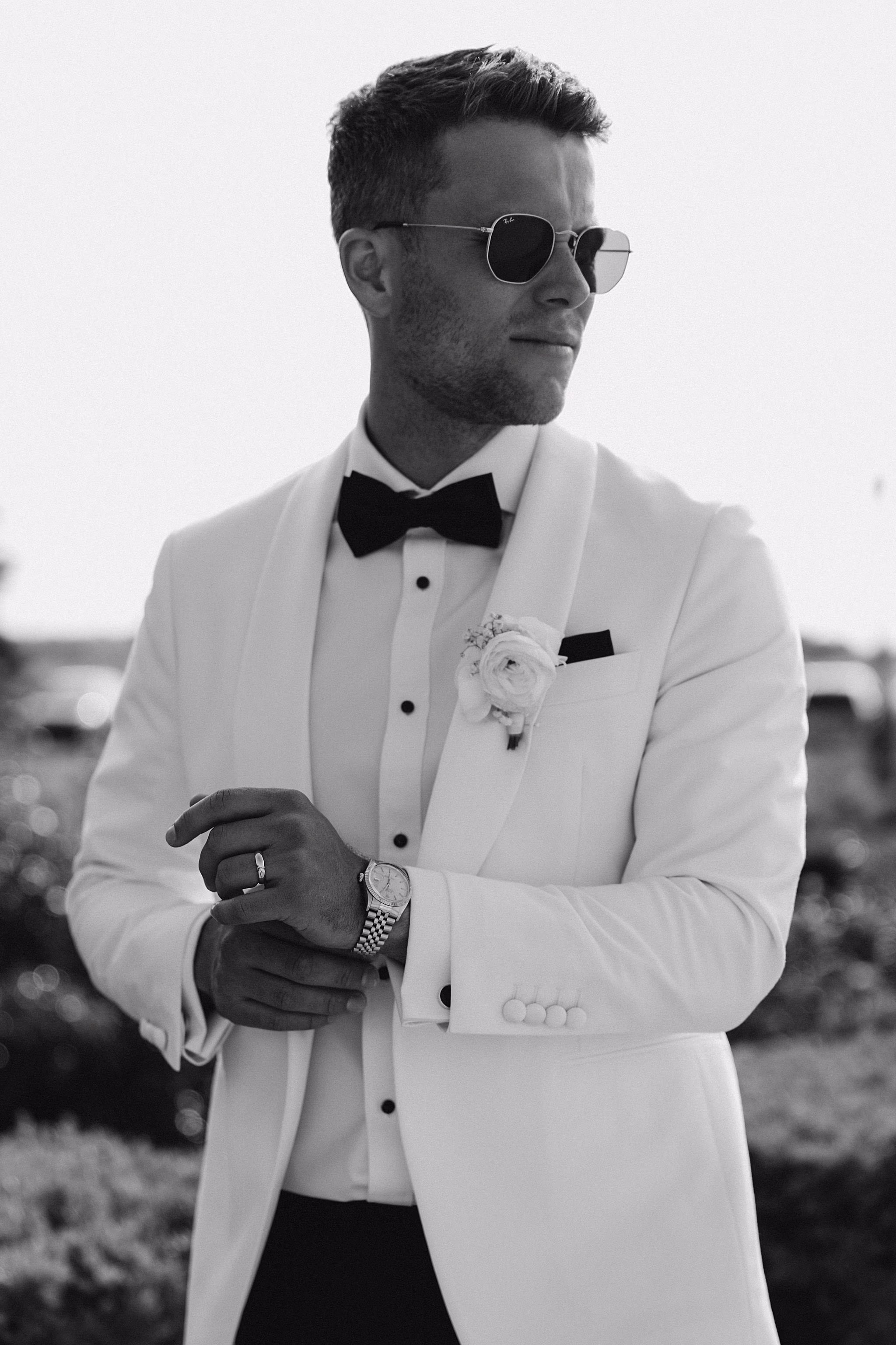groom getting ready portrait at Chateau des Charmes wedding