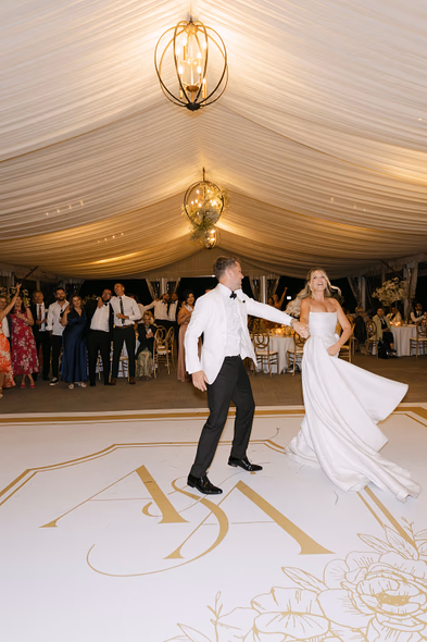 Bride and groom dancing during reception at Chateau des Charmes wedding