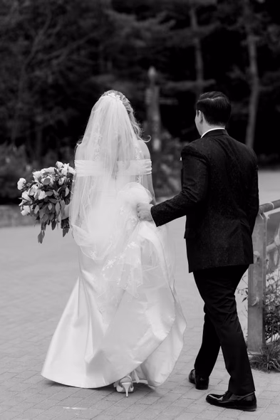Cool bridal photo at Evergreen Brickworks