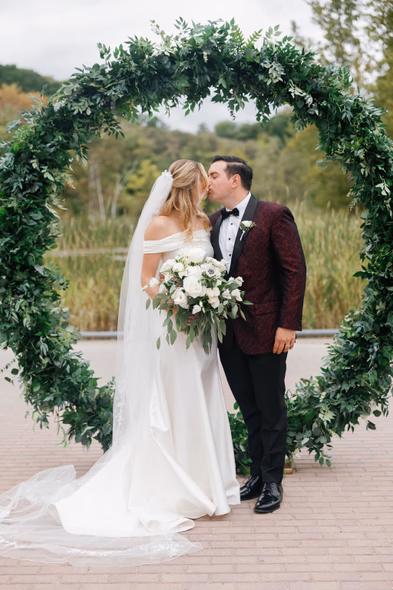 Elegant portrait of the bride and groom at Evergreen