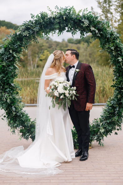 Elegant portrait of the bride and groom at Evergreen