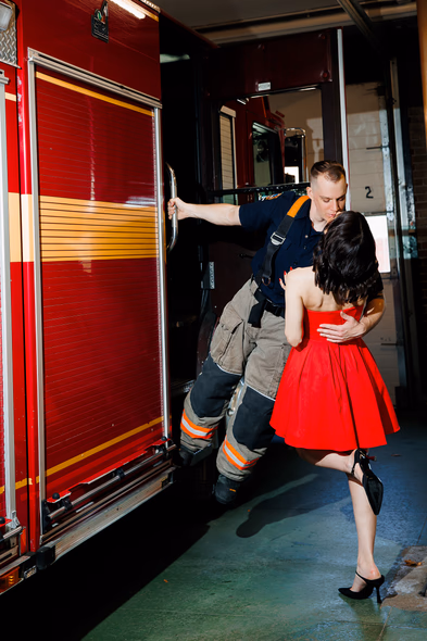 editorial firefighter engagement portraits