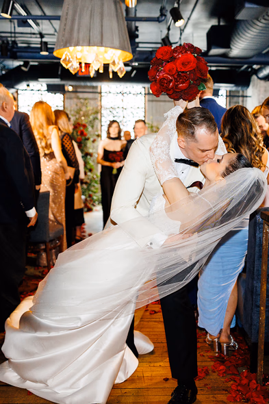 First kiss after wedding ceremony at George Restaurant