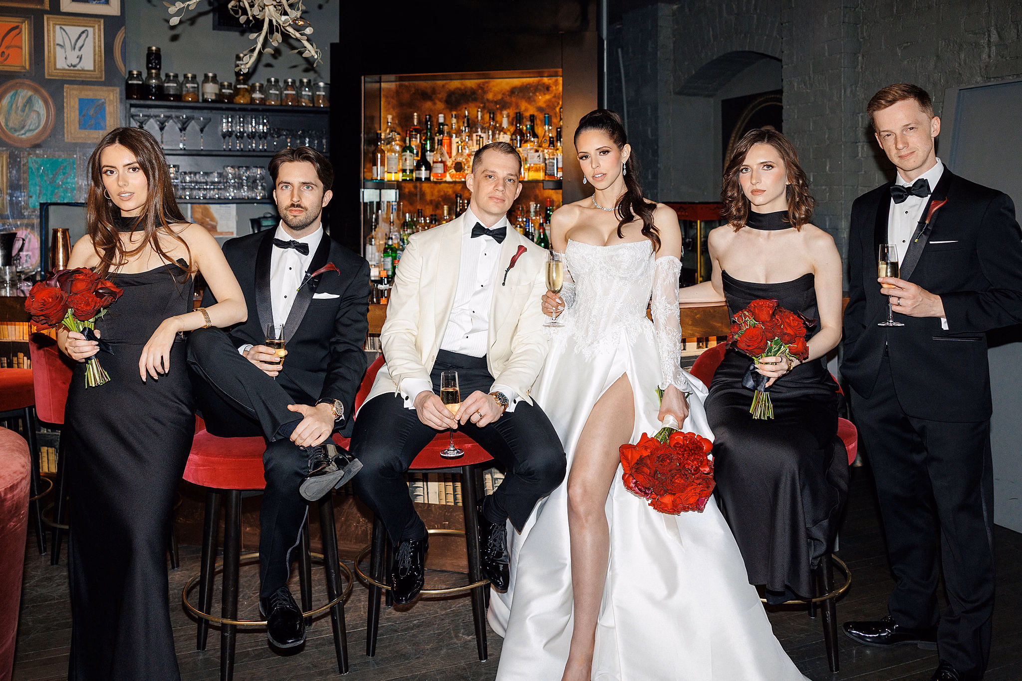 stylish bridal party at Secrette Speakeasy Bar