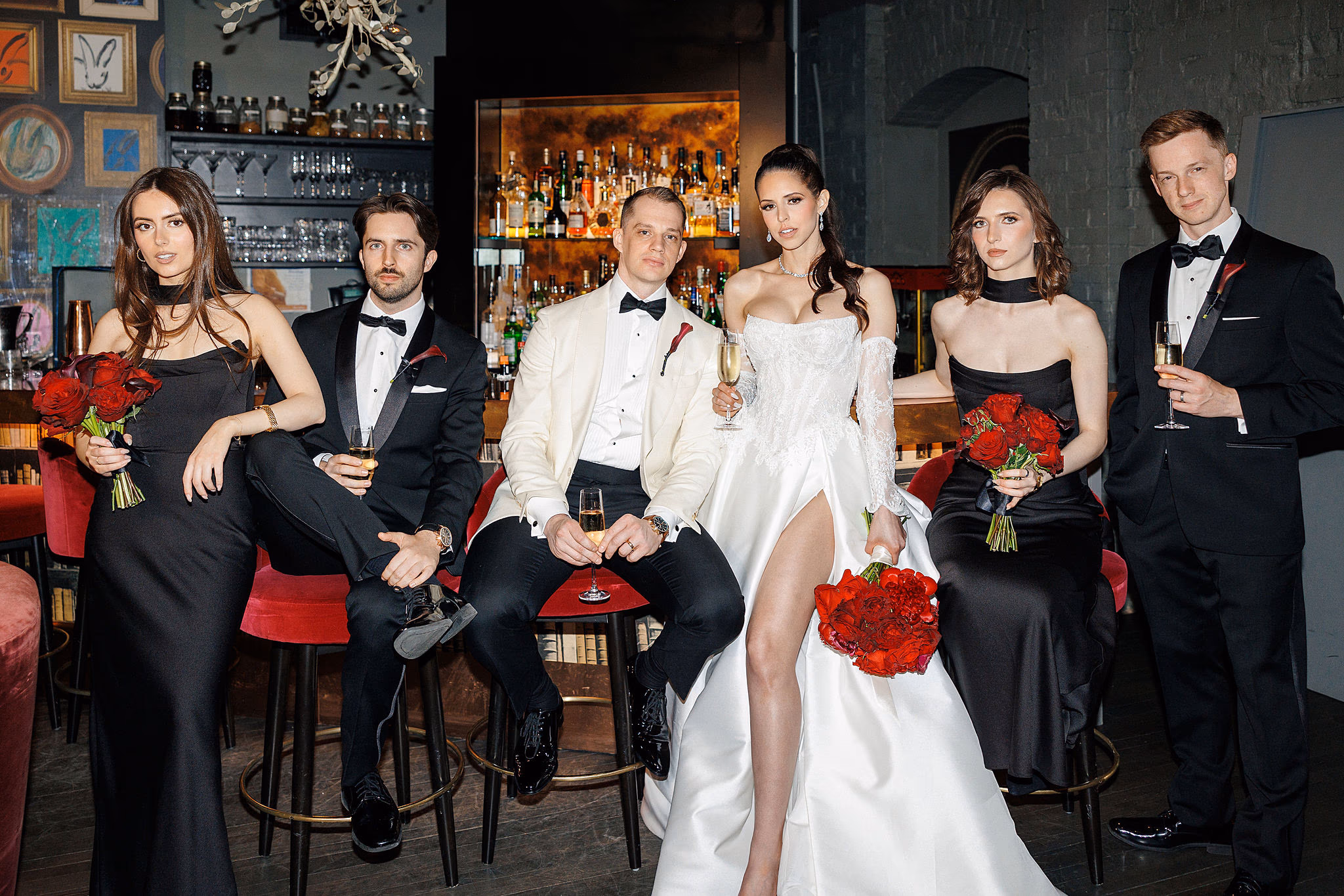 stylish bridal party at Secrette Speakeasy Bar
