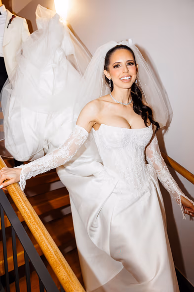 George restaurant Toronto bridal portrait on staircase