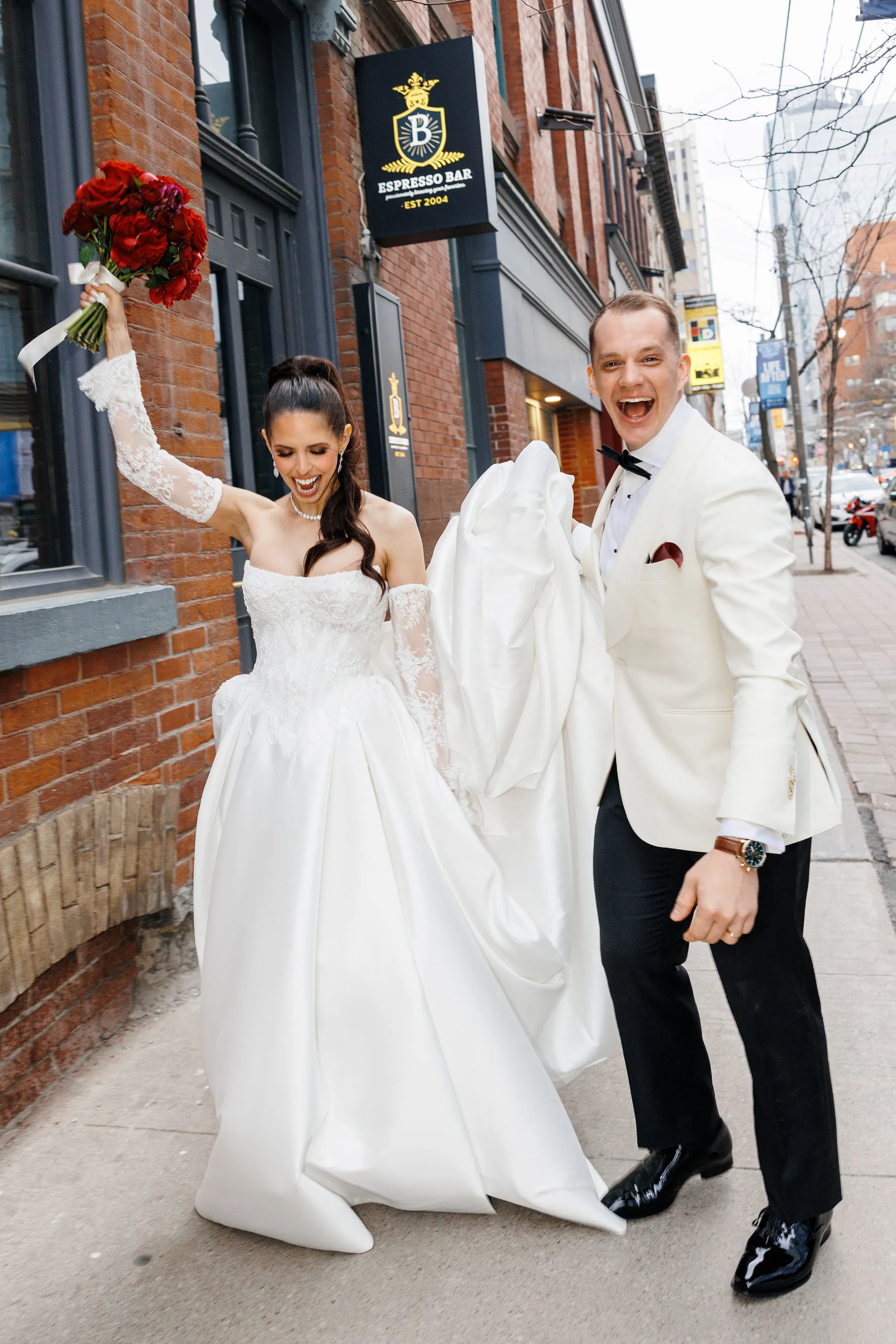 couple celebrates wedding at George restaurant