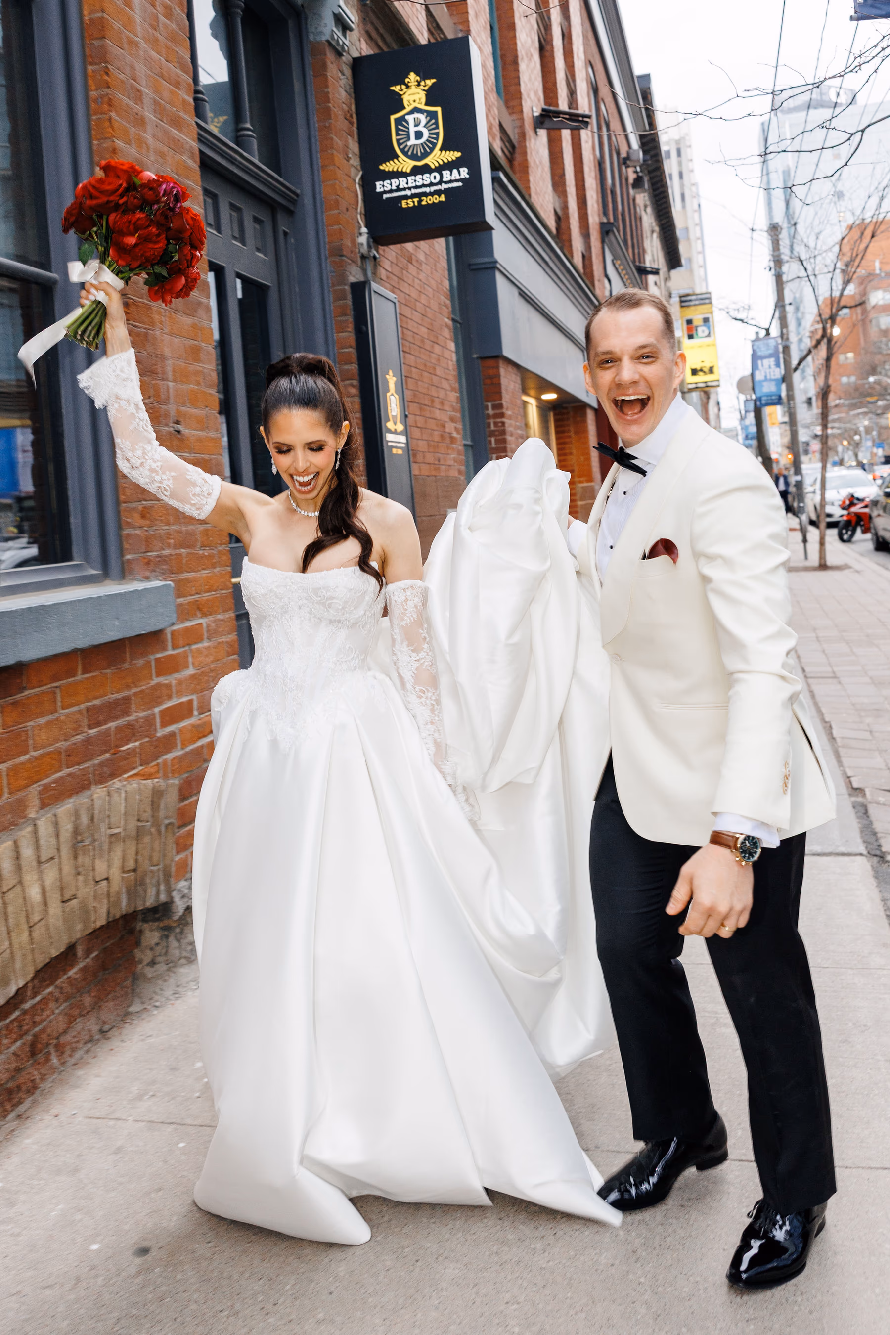 couple celebrates wedding at George restaurant