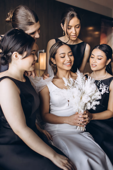 bridesmaids and a bride