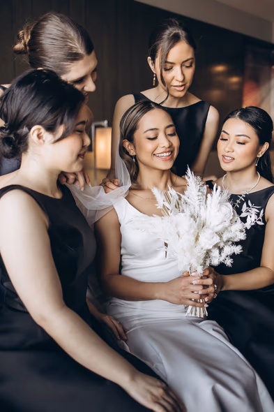 bridesmaids and a bride