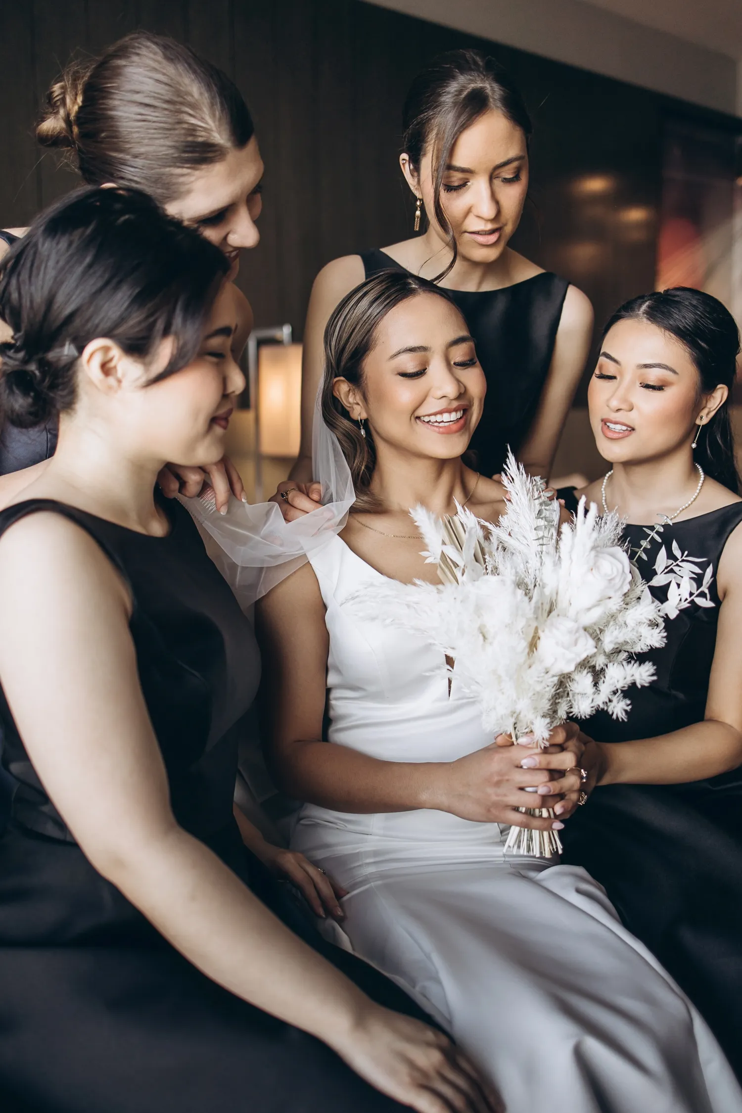 bridesmaids and a bride