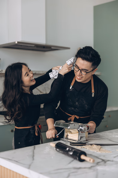 couple cooking together