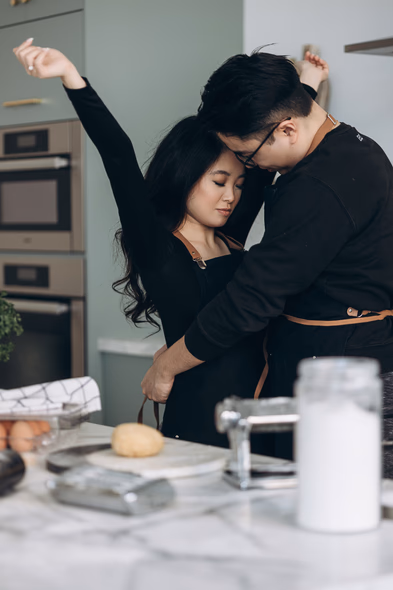 unique engagement picture while cooking