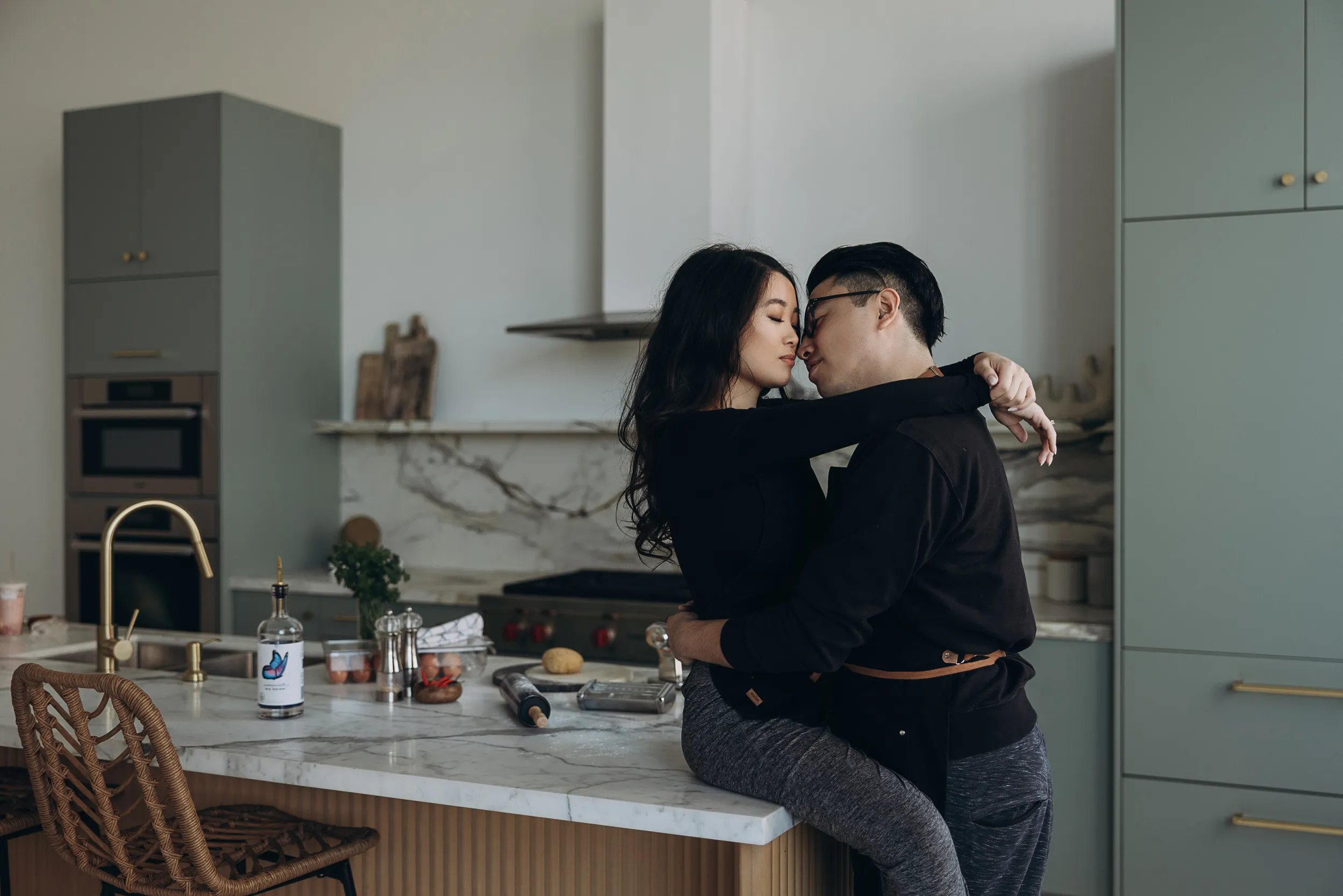 engagement photo at the kitchen