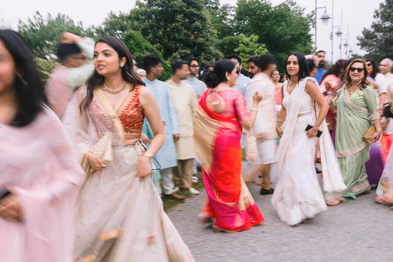 Colorful Baraat Liberty Grand Indian wedding