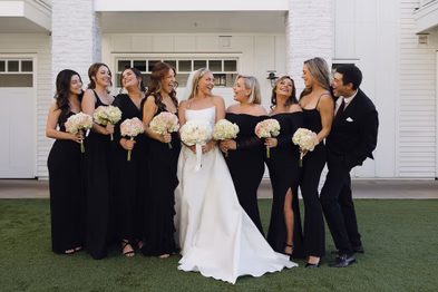 Wedding party group photo of bridal party at Lido House