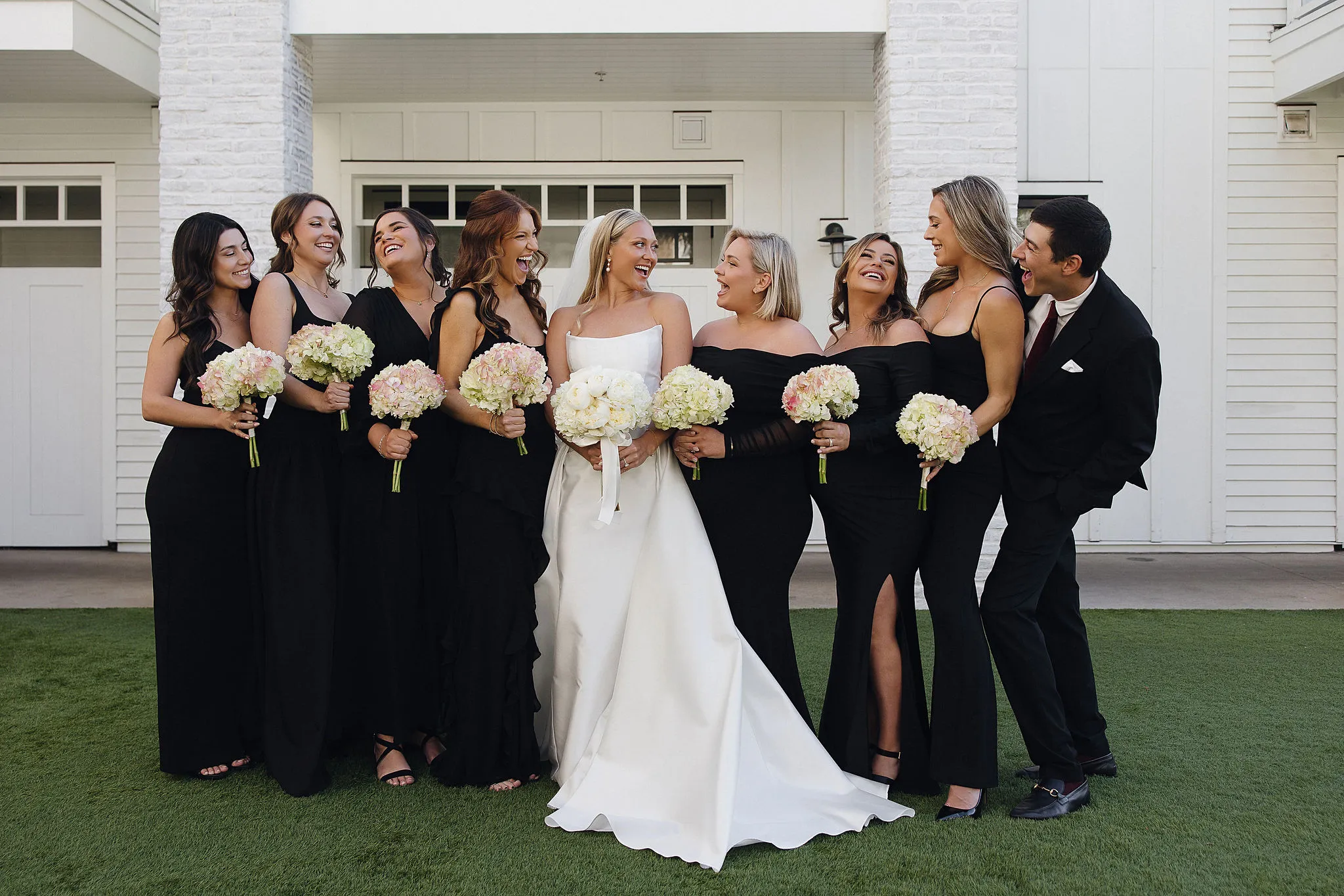 Wedding party group photo of bridal party at Lido House