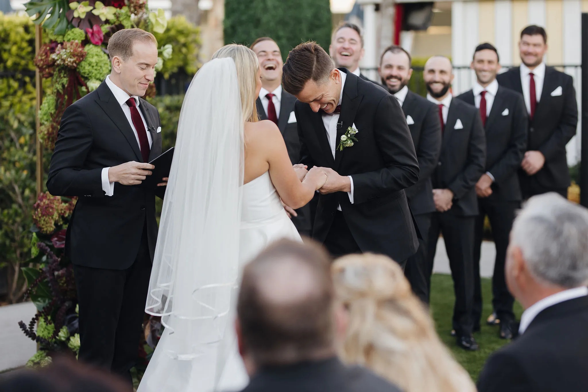 Bride and groom exchanging vows during Lido House outdoor ceremony