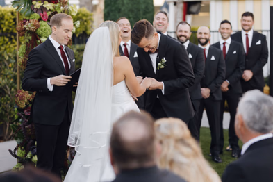 Bride and groom exchanging vows during Lido House outdoor ceremony
