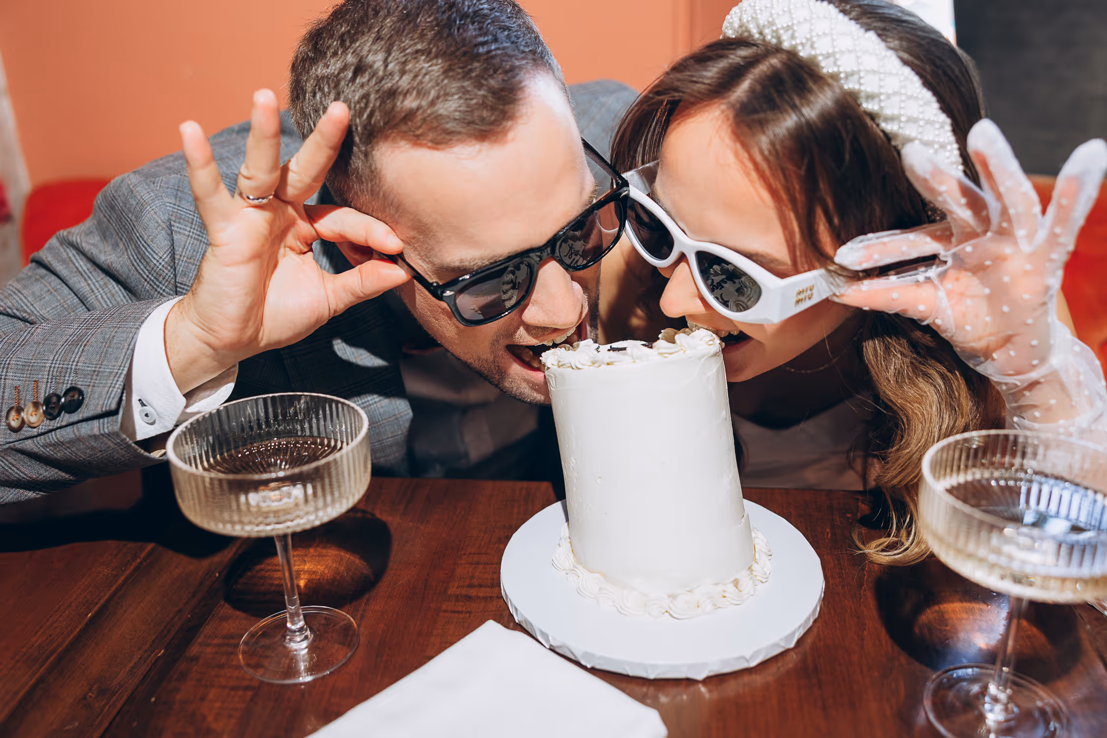 cake cutting at wedding photoshoot