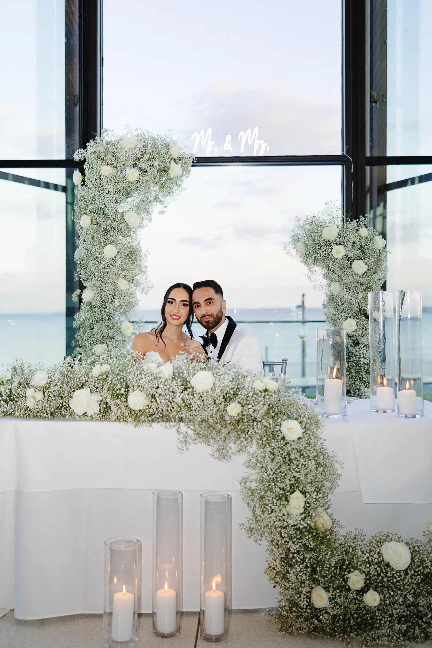 bride and groom together at Spencer’s at the Waterfront