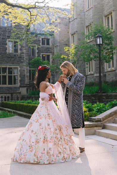 Couple posing for a Trinity College engagement photo