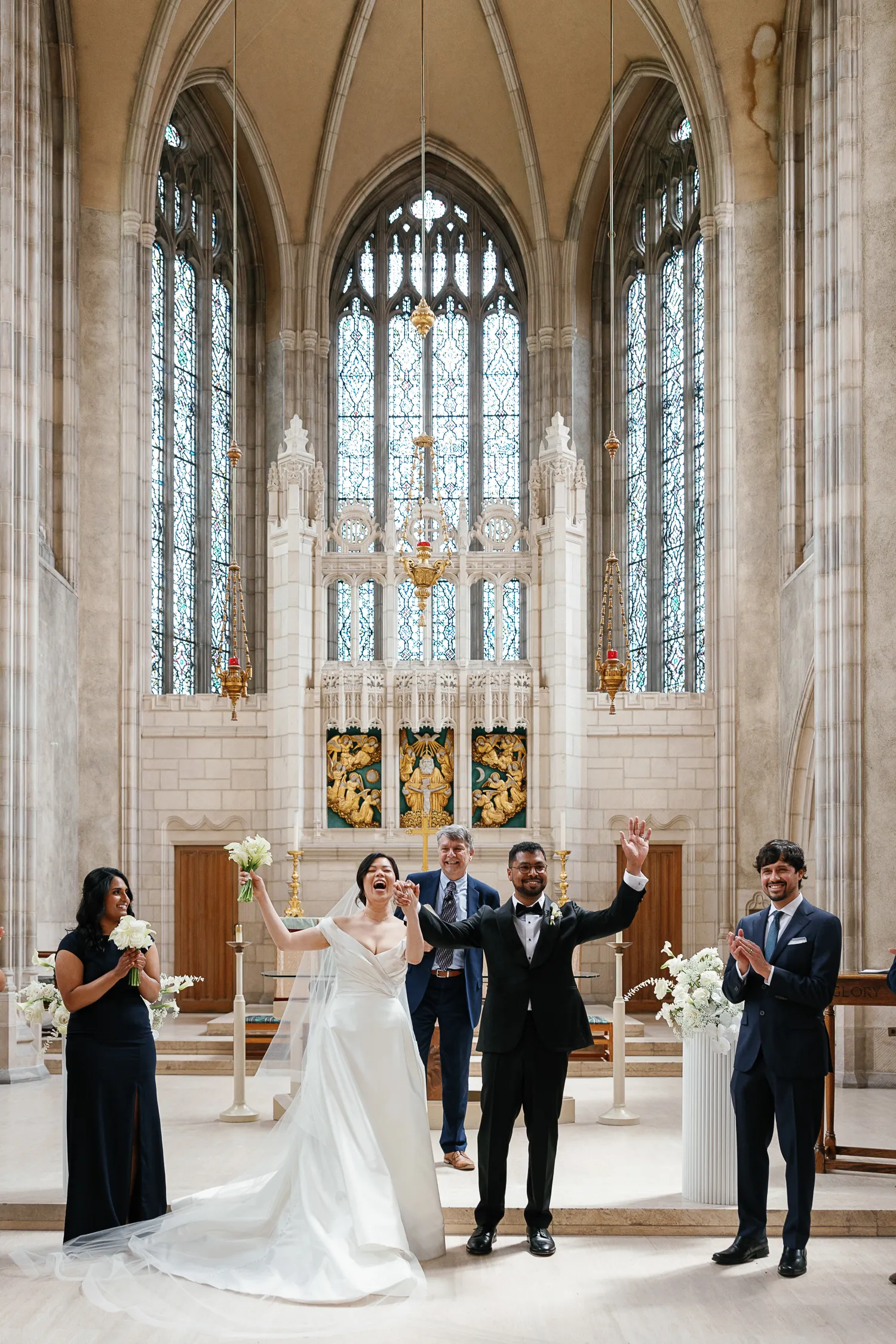 just married couple at Trinity College chapel