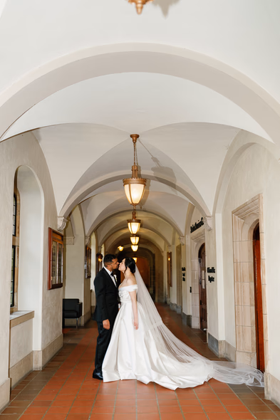 bride and groom inside Trinity College