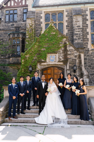 bridal party photo at Trinity College
