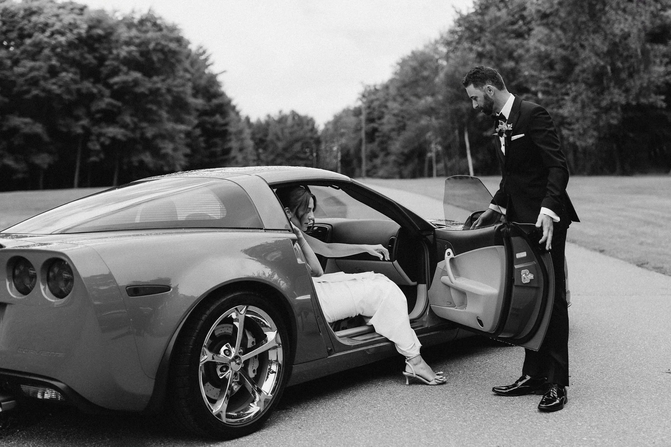 editorial wedding photo with car