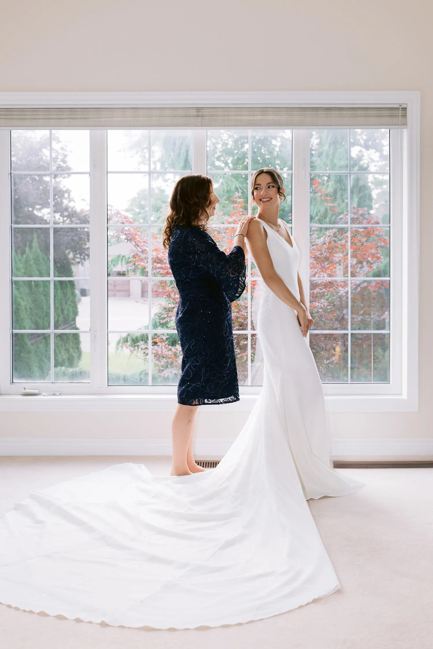 Getting ready picture of bride in robe