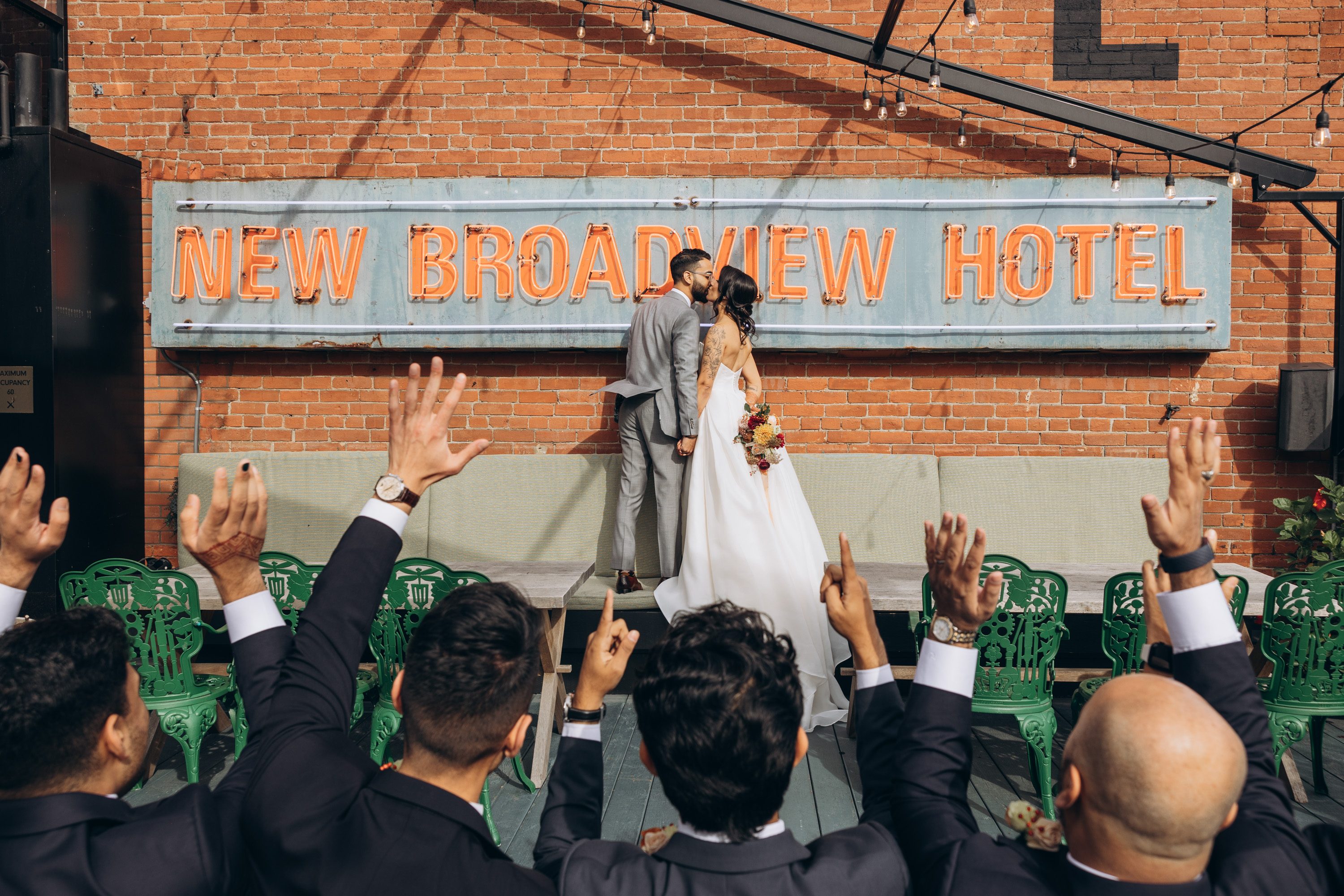 bridal party at broadview hotel rooftop